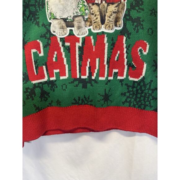 Party Sweater Chrismtas Ugly Size L Meowy Catmas Graphic Novelty Funny Holiday - Picture 3 of 11